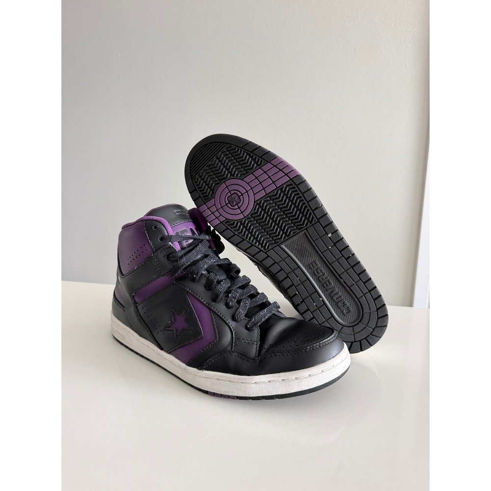 Converse Weapon High Top Sneakers Mens 10.5 Black Purple Leather 144544C